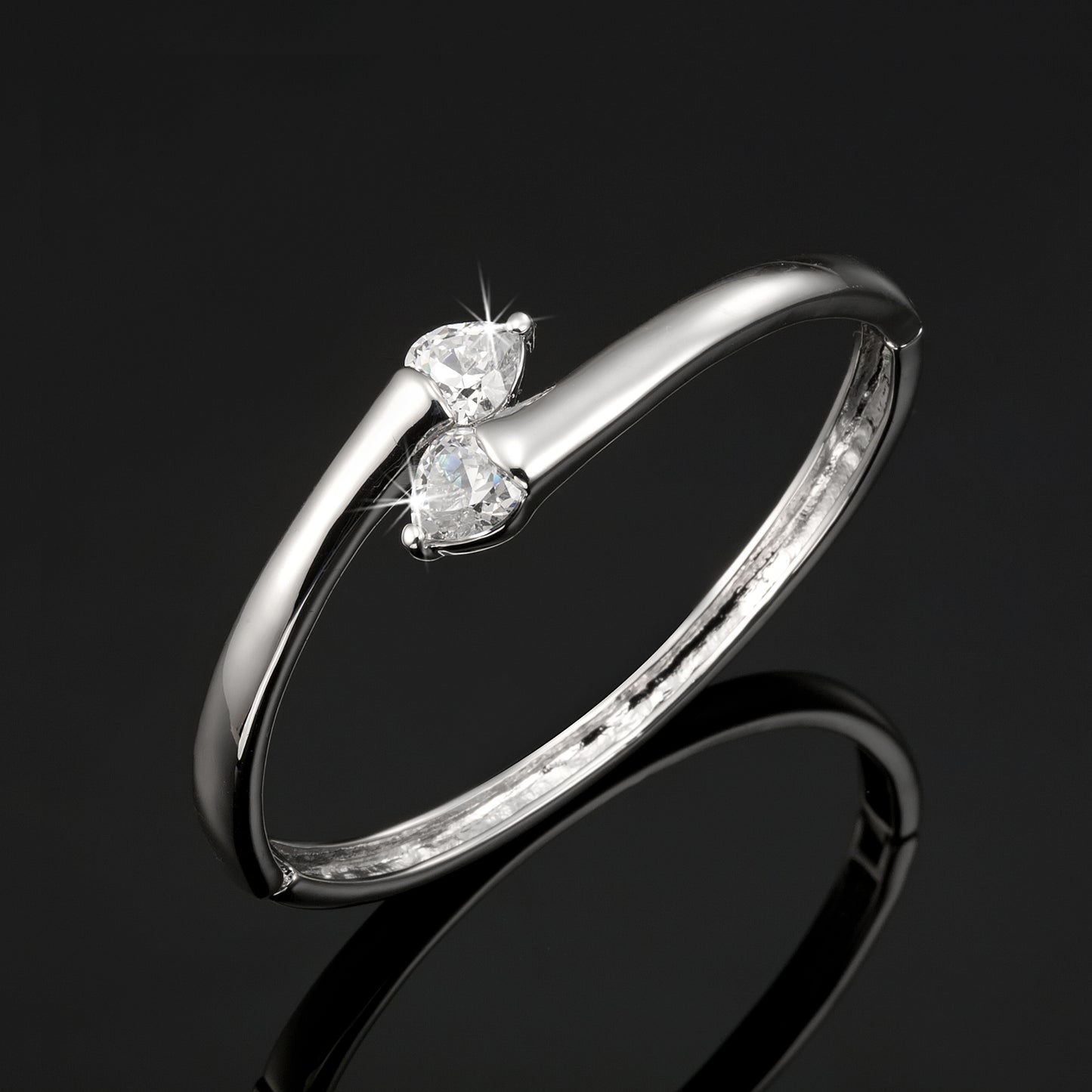 925 Sterling Silver LAYERED Bangle Featuring 2 Crystals by Swarovski®