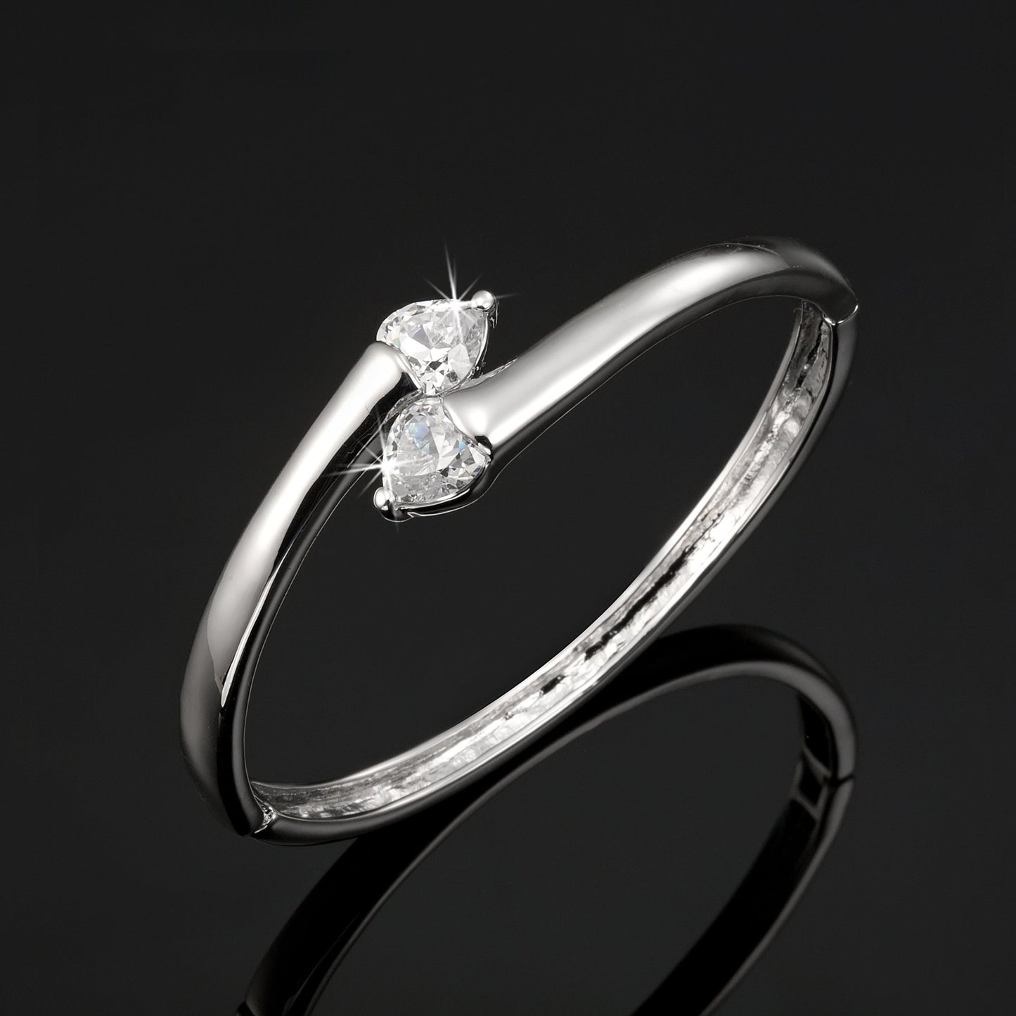 925 Sterling Silver LAYERED Bangle Featuring 2 Crystals by Swarovski®