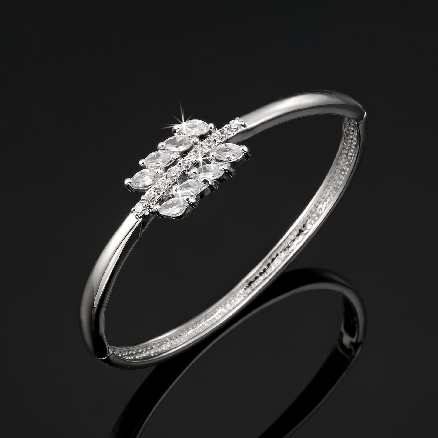 925 Sterling Silver LAYERED Bangle Featuring 17 Crystals by Swarovski®