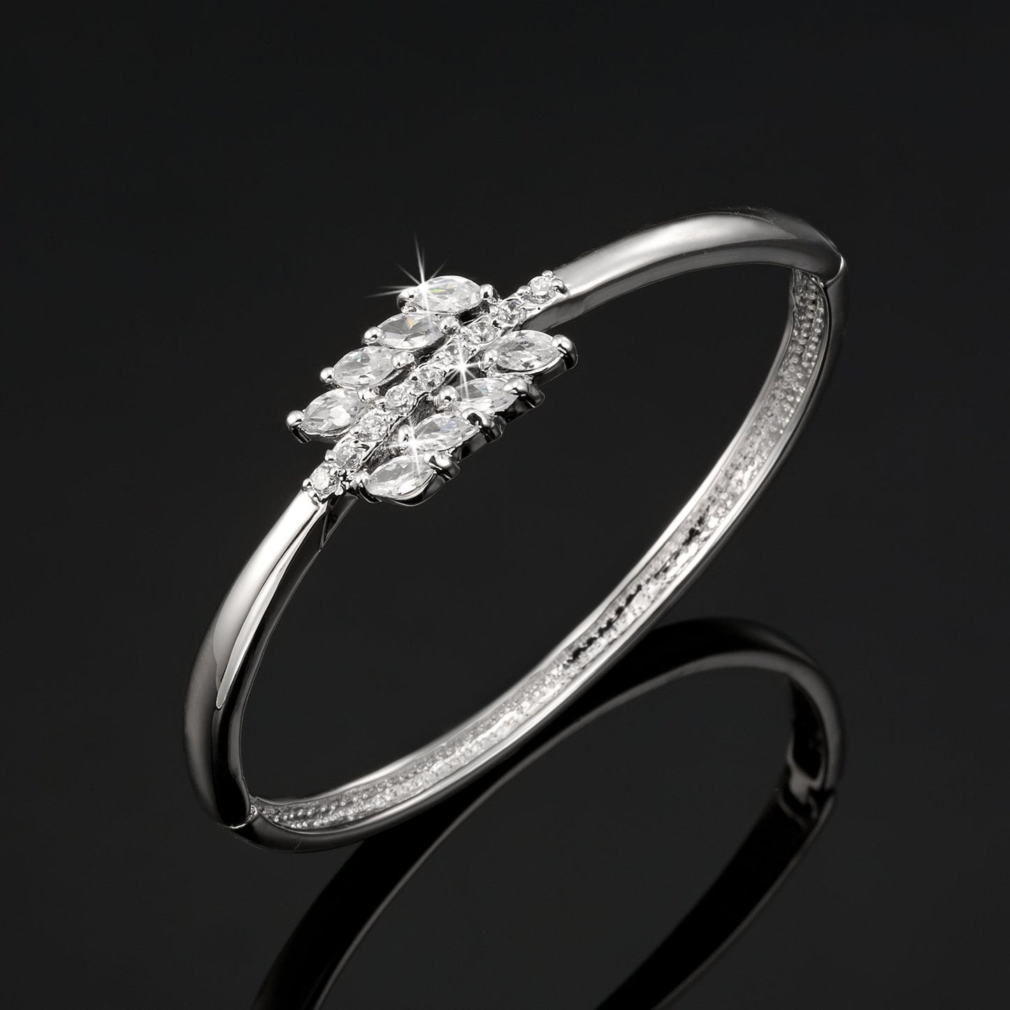 925 Sterling Silver LAYERED Bangle Featuring 17 Crystals by Swarovski®