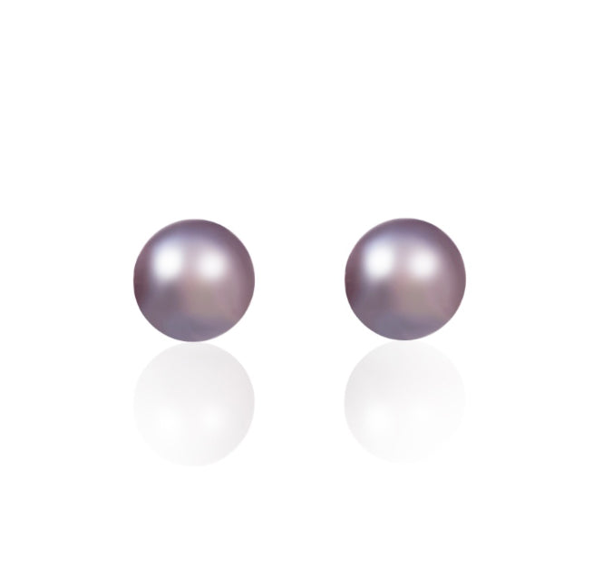 Designer Round Pearl Stud Earrings in White, Purple and Pink