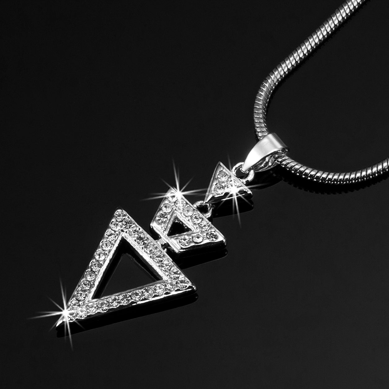 Solid 925 Sterling Silver Plated Triangle Pendant Necklace Featuring 40 Crystals by Swarovski®