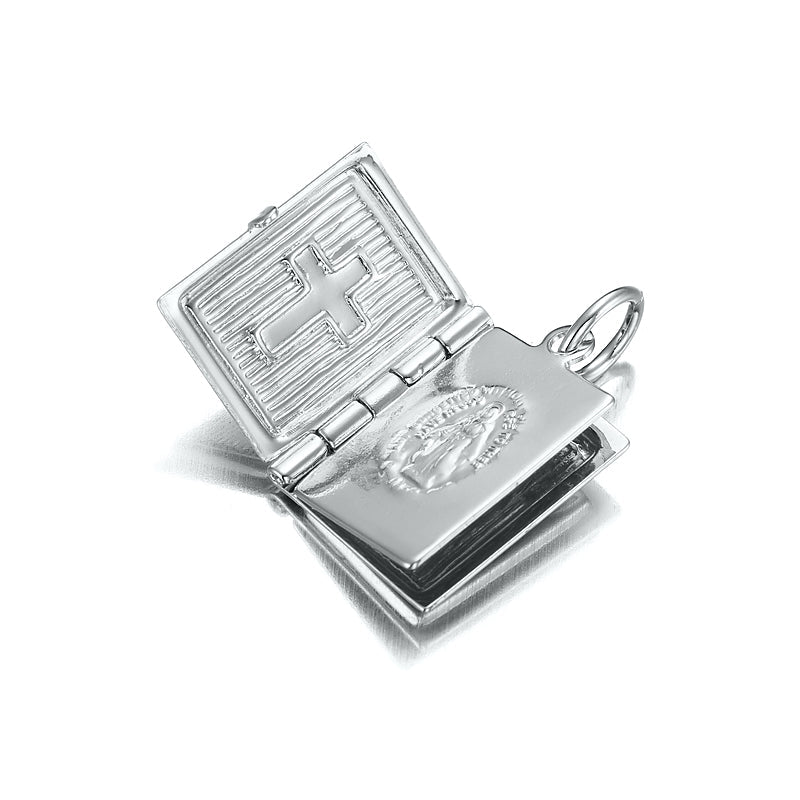 925 Silver Plated Bible Pendant (Opens with 1 bible page) - USA Made
