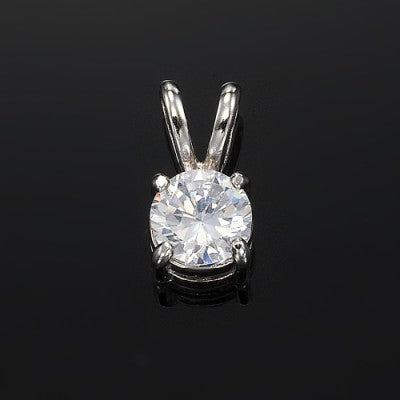 925 Sterling Silver Plated Round Simulated Diamond Pendant - USA Made