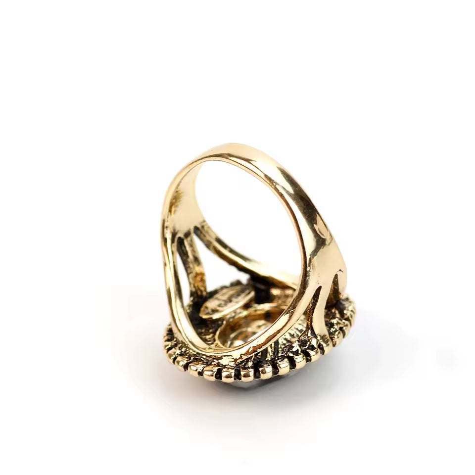 Vintage Antique Statement Black & Bronze Boho Ring