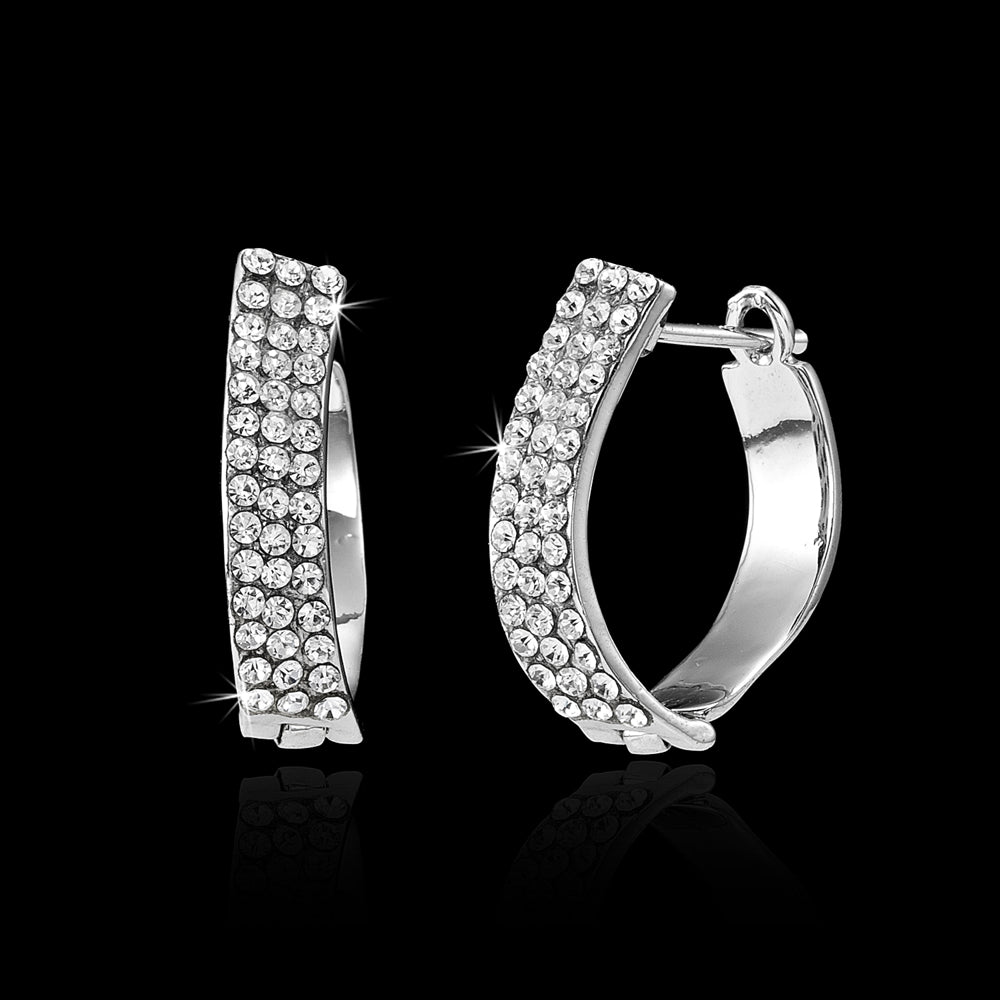 Solid 925 Sterling Silver Geometric Huggie Earrings Featuring Crystals by Swarovski®