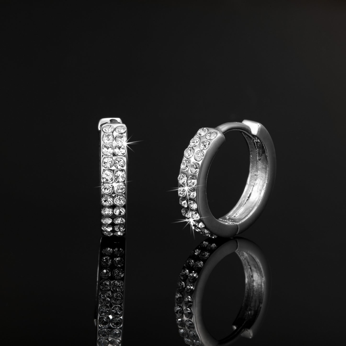 Solid 925 Sterling Silver Hoop Earrings Featuring 44 Crystals by Swarovski®
