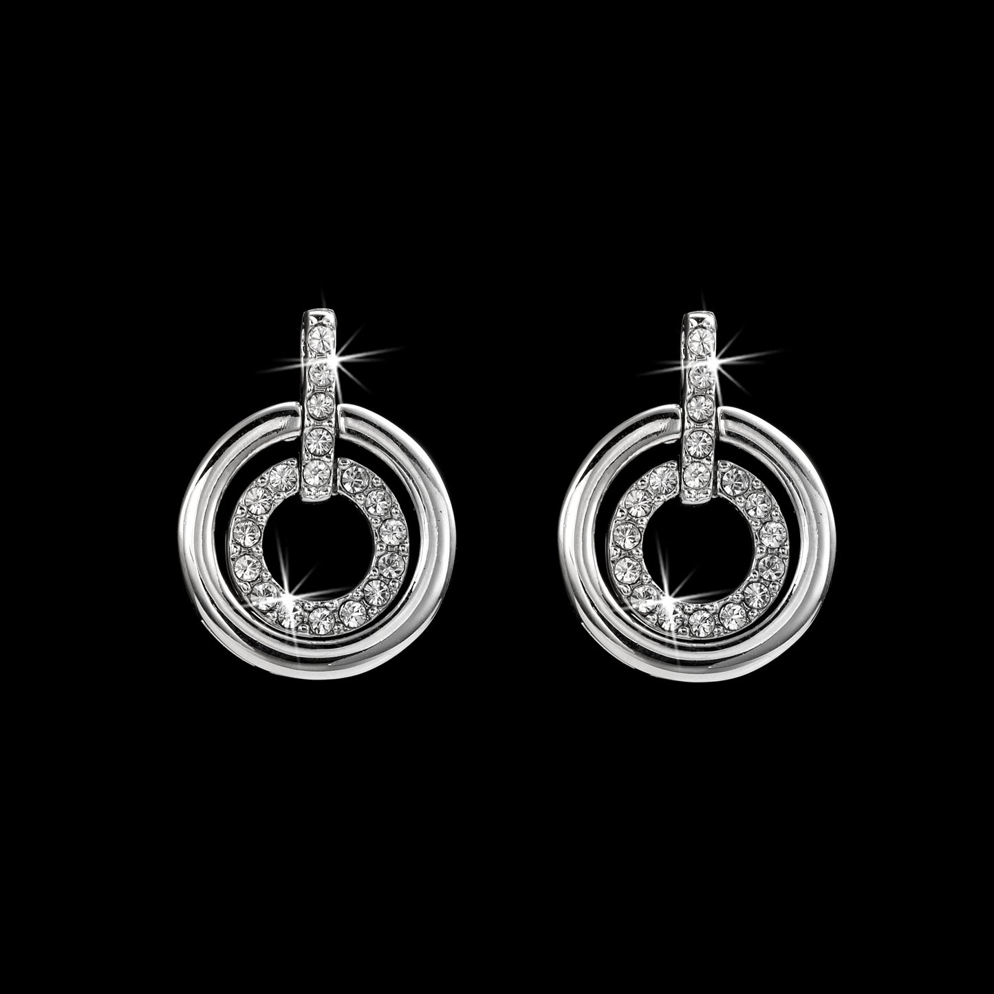 Solid 925 Sterling Silver Double Circle Earrings Featuring 36 Crystals by Swarovski®