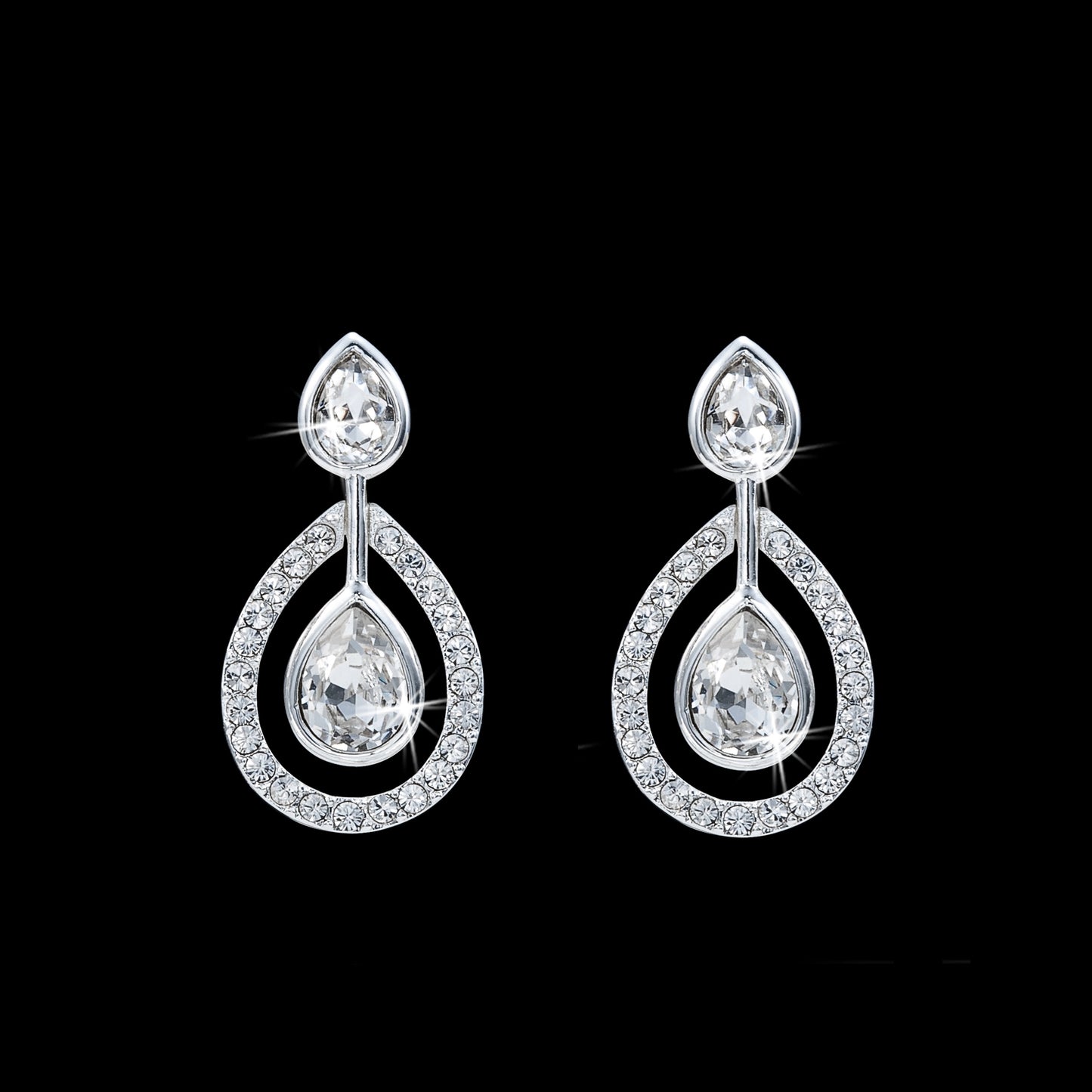 Solid 925 Sterling Silver Teardrop Earrings Featuring Crystals by Swarovski