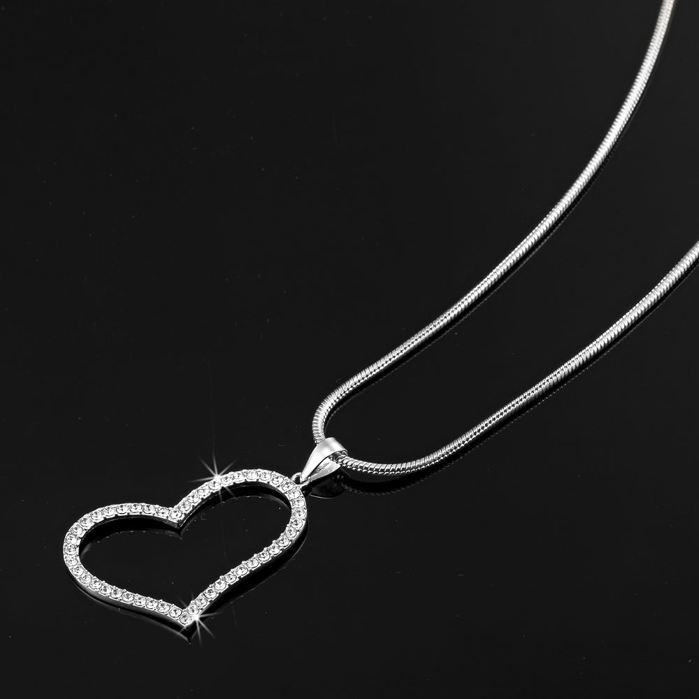 Solid 925 Sterling Silver Heart Pendant Necklace Featuring 34 Crystals by Swarovski®