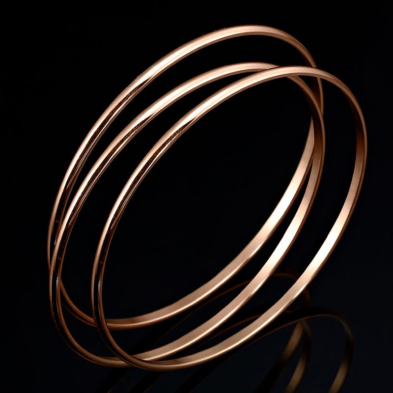 18ct Heavy Rose Gold Plated Plain 3mm Triple Bangle Set - USA Made