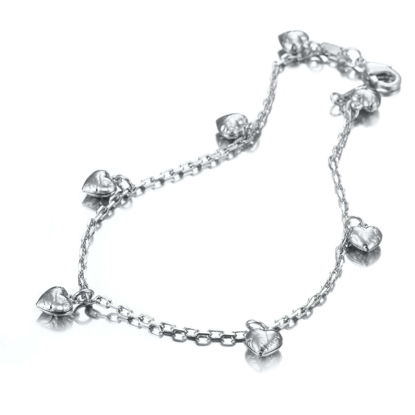 925 Sterling Silver Plated Heart Charm Anklet - USA Made