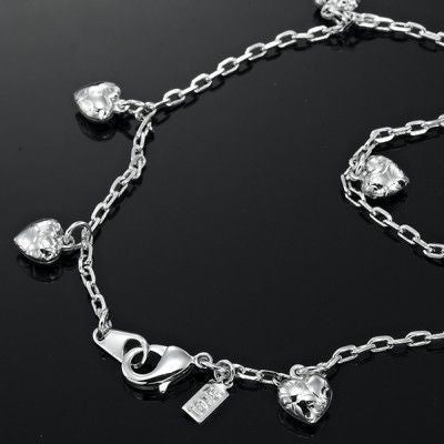 925 Sterling Silver Plated Heart Charm Anklet - USA Made