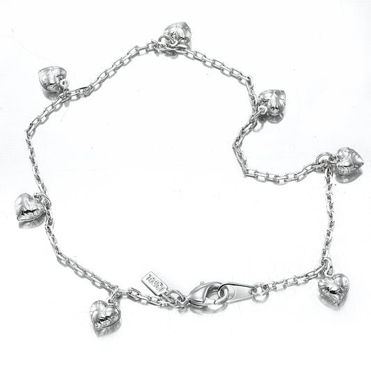 925 Sterling Silver Plated Heart Charm Anklet - USA Made