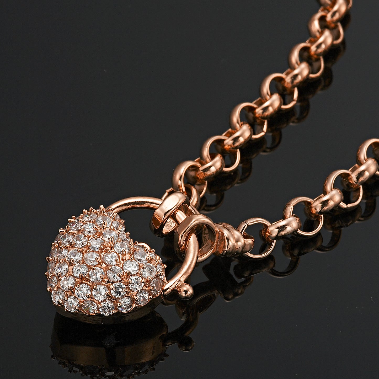 18ct Heavy Rose Gold Plated 6mm Belcher Chain Necklace Featuring a Simulated Diamond Locket - USA Made