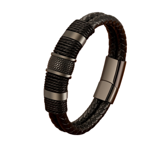 Men's Designer Leather, Rope & Stainless Steel Bracelet