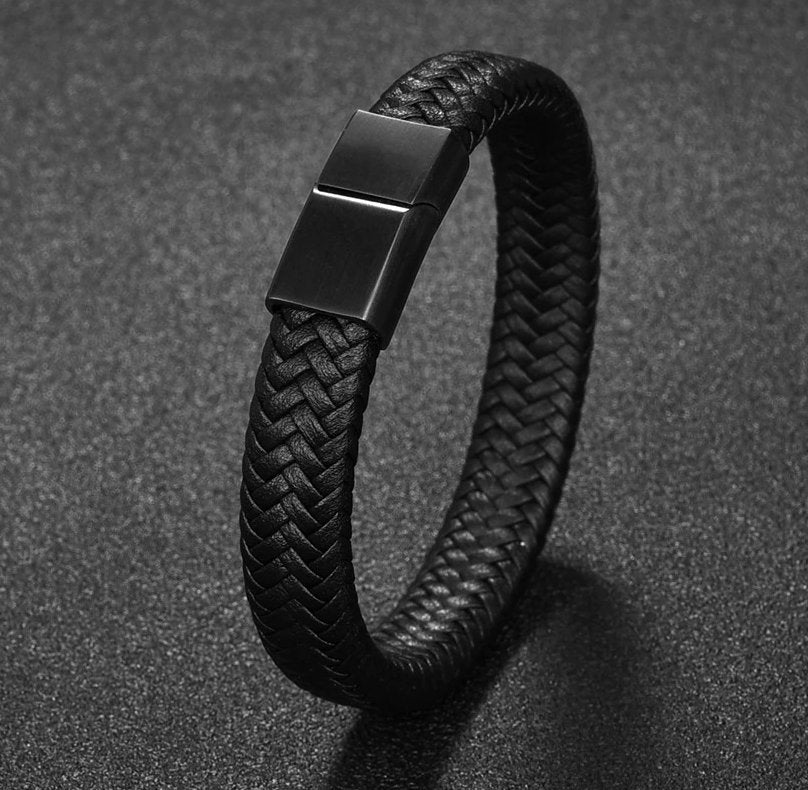 Designer Men's Black Stainless Steel Magnetic Clasp Braided Woven Bracelet