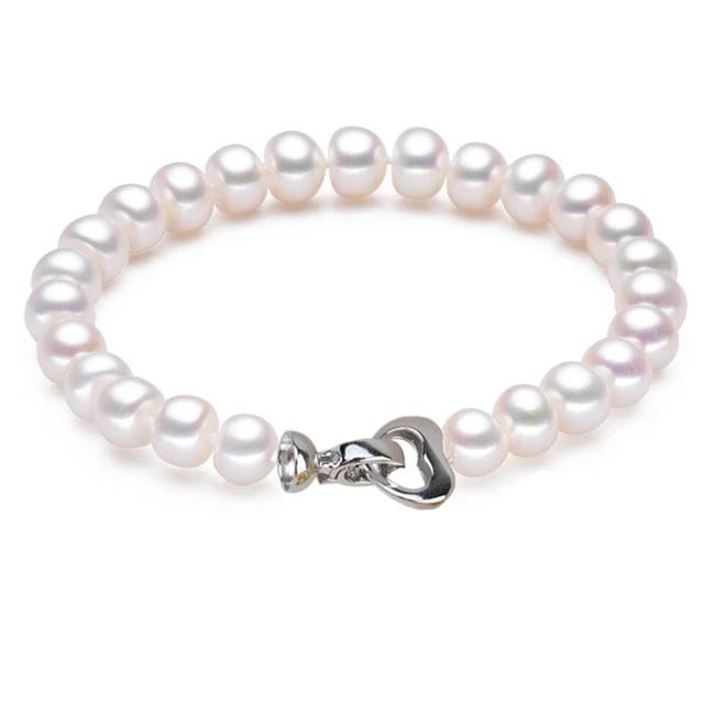 Genuine Freshwater Pearl Bracelet with Heart Clasp