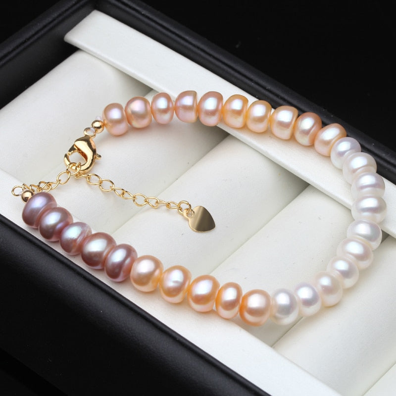 Genuine Pink, Purple & White Freshwater Pearl Bracelet - Adjustable Length