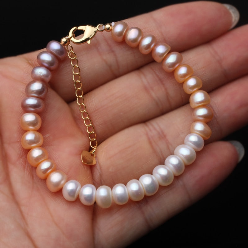 Genuine Pink, Purple & White Freshwater Pearl Bracelet - Adjustable Length