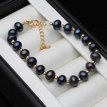 Genuine Black Freshwater Pearl Bracelet in Gold | 6.5 - 8 Inches (Adjustable)