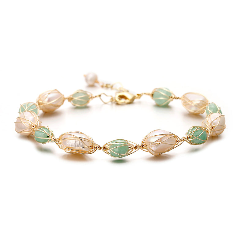 Designer Handmade Genuine White and Mint Freshwater Pearl Bracelet