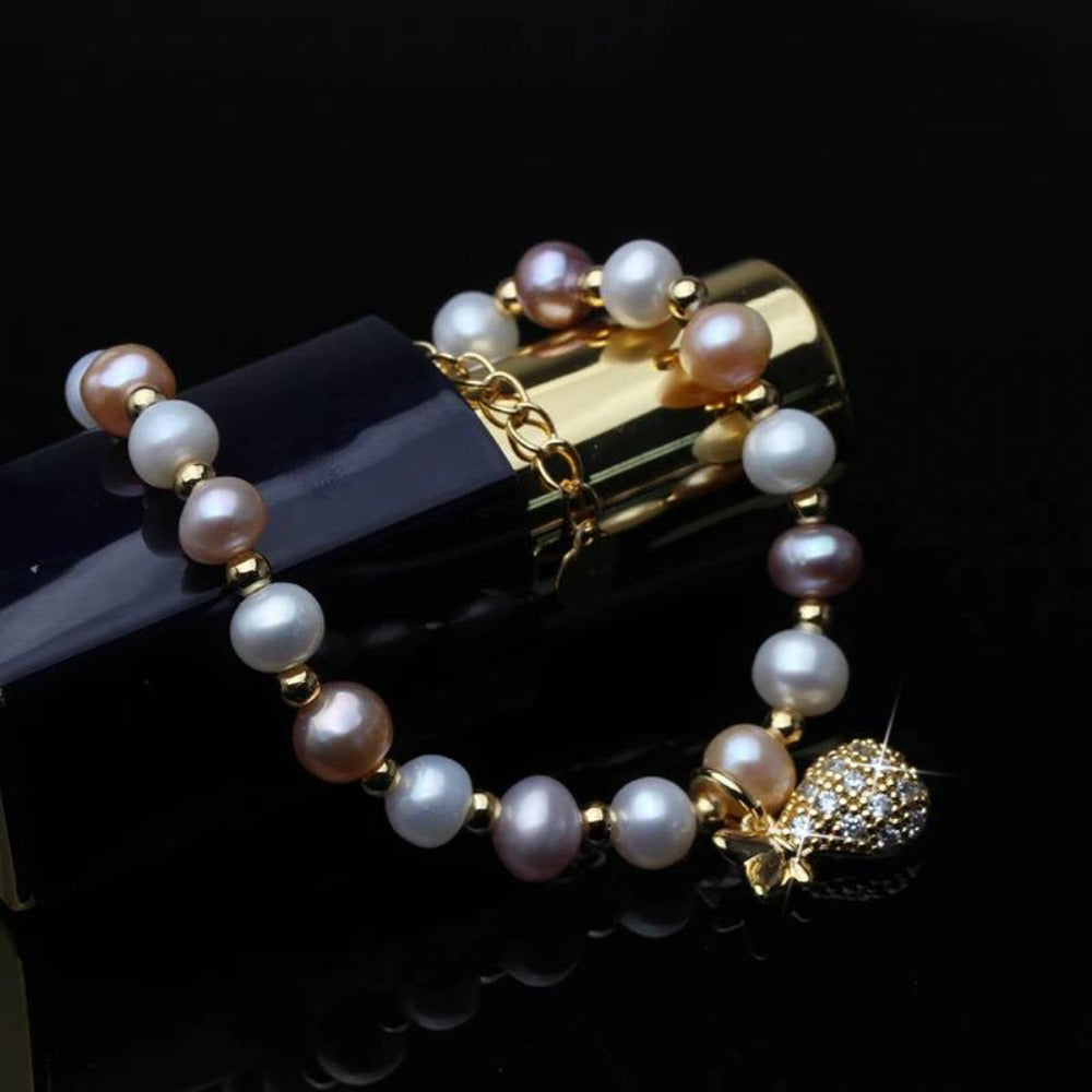 Genuine White, Pink & Purple Freshwater Pearl Bracelet