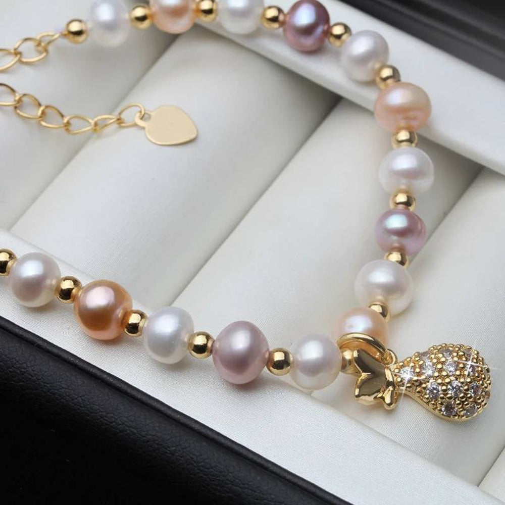 Genuine White, Pink & Purple Freshwater Pearl Bracelet