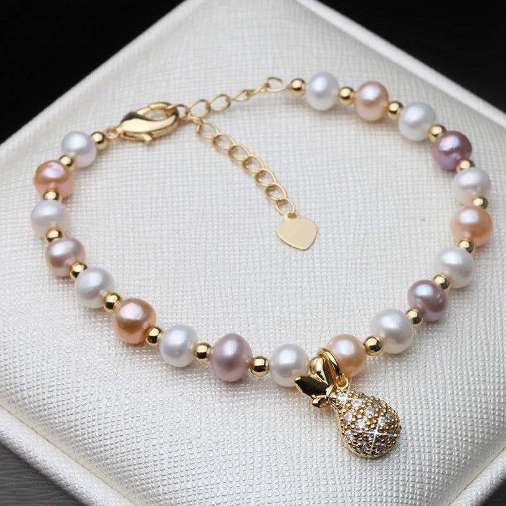 Genuine White, Pink & Purple Freshwater Pearl Bracelet