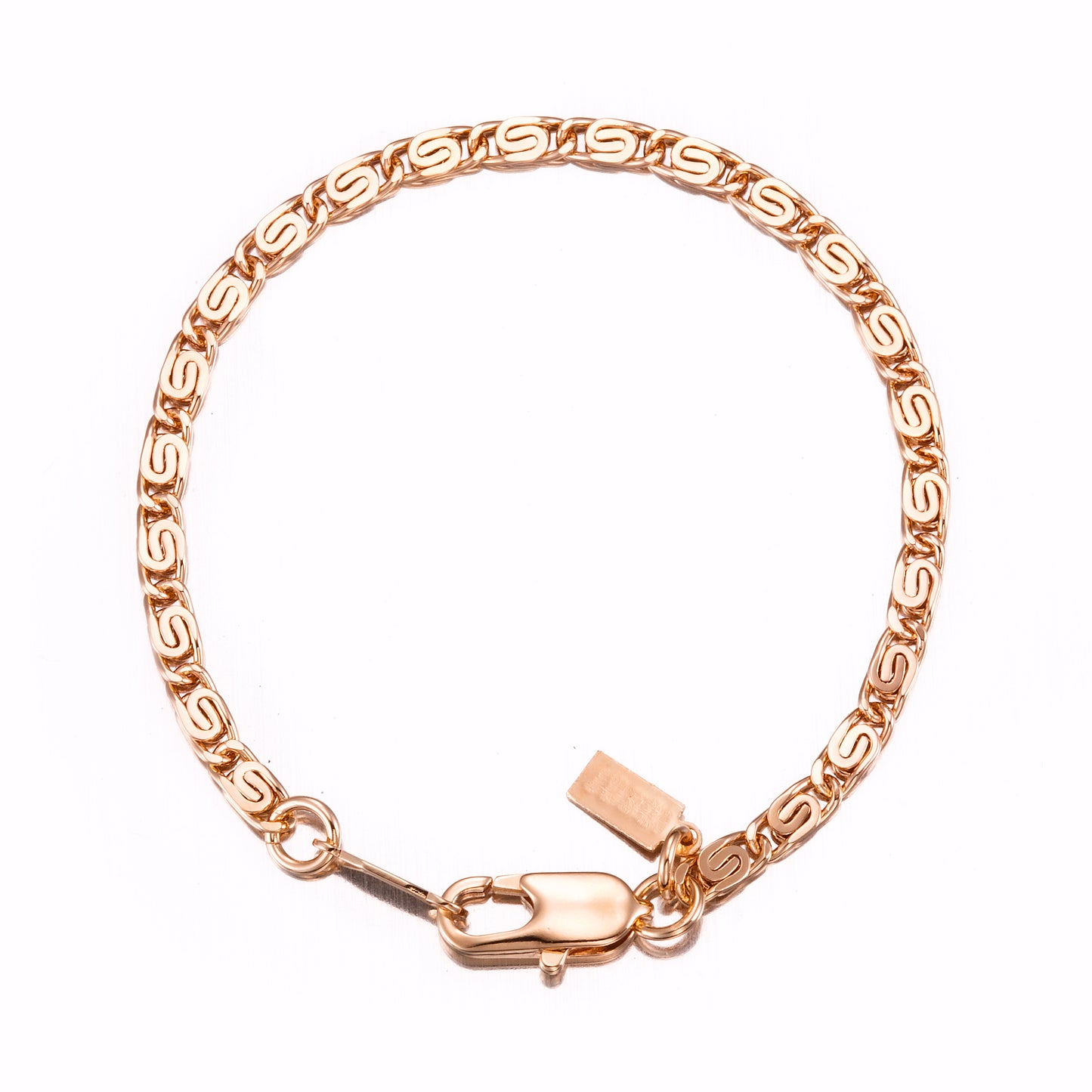 18ct Heavy Rose Gold Plated Scroll Link Child Bracelet with Parrot Clasp - USA Made