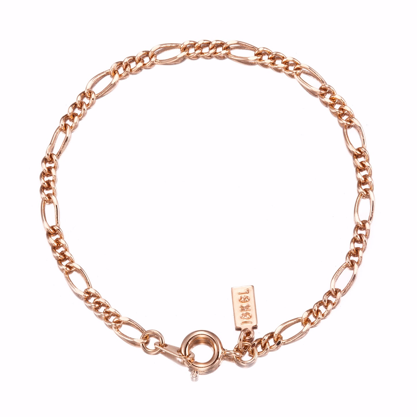 18ct Heavy Rose Gold Plated Figaro Child Bracelet with Spring Ring - USA Made