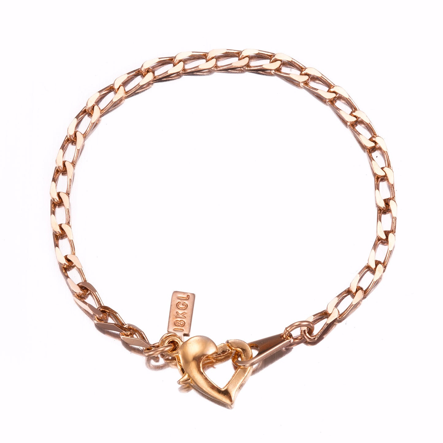 18ct Heavy Rose Gold Plated Le Mans Child Bracelet with Heart Clasp - USA Made