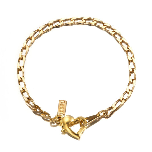 18ct Heavy Yellow Gold Plated Le Mans Child Bracelet with Heart Clasp - USA Made