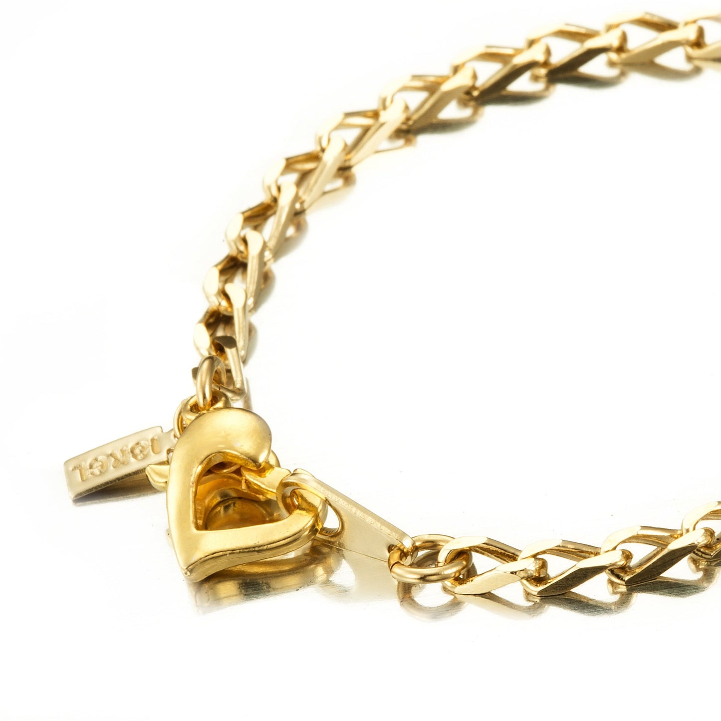 18ct Heavy Yellow Gold Plated Le Mans Child Bracelet with Heart Clasp - USA Made