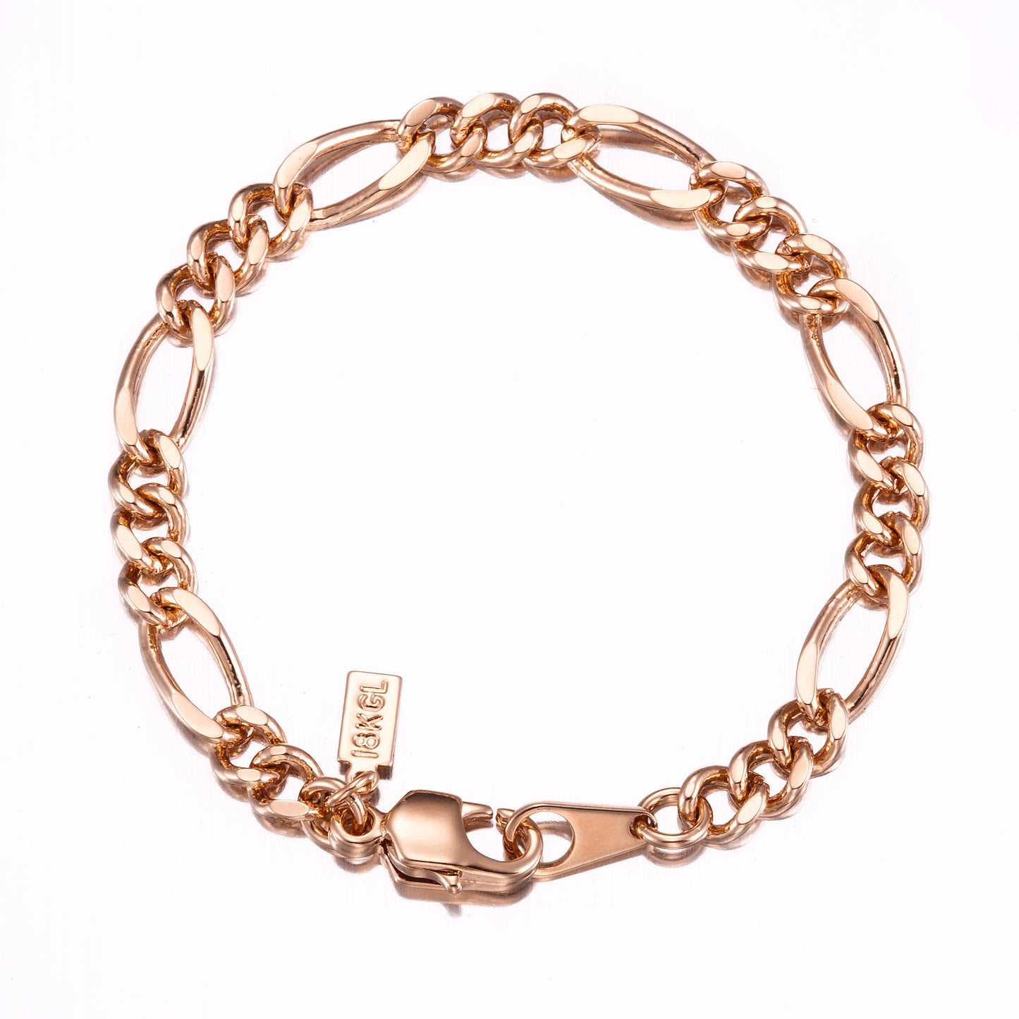 18ct Heavy Rose Gold Plated Figaro Child Bracelet with Parrot Clasp - USA Made