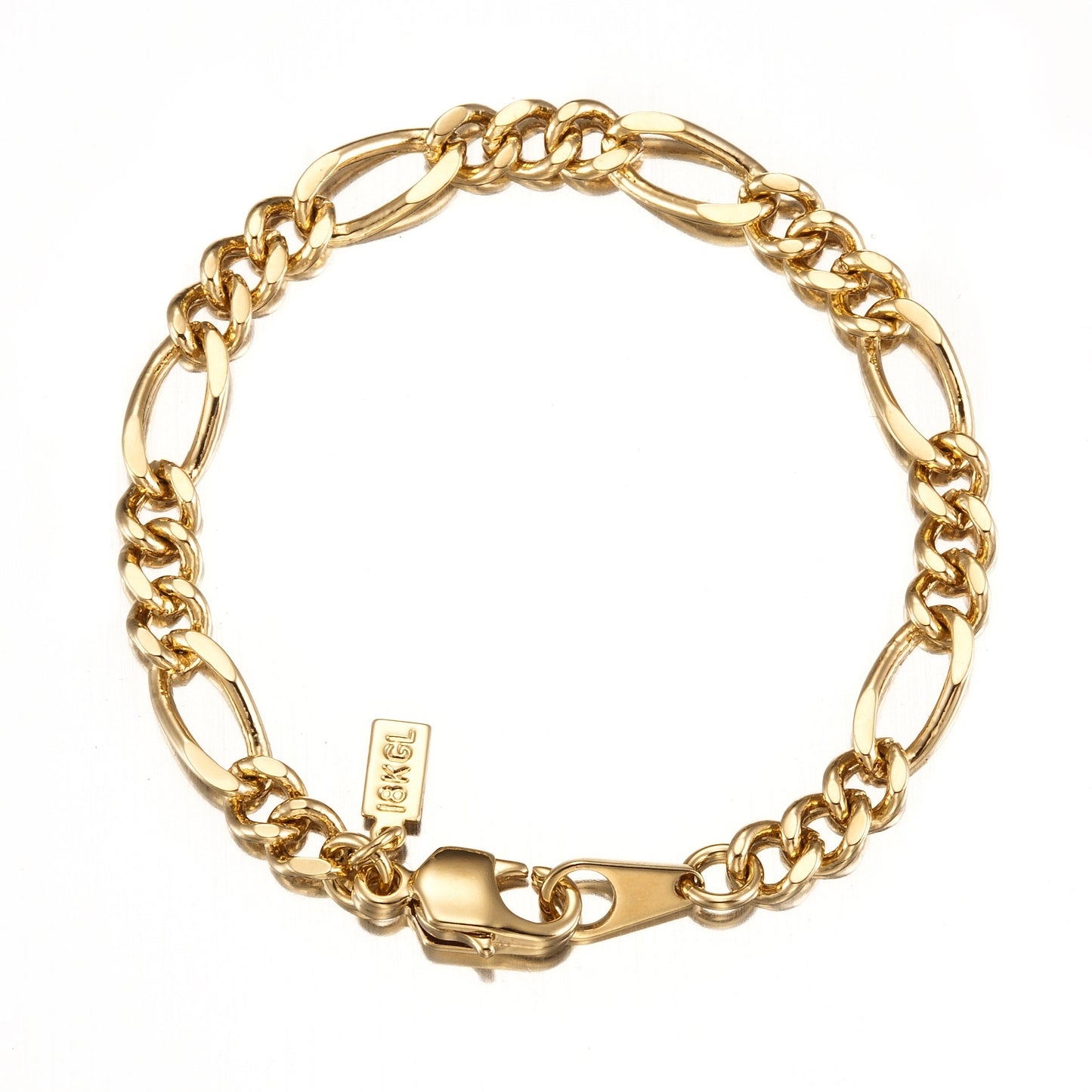 18ct Heavy Yellow Gold Plated Figaro Child Bracelet with Parrot Clasp - USA Made