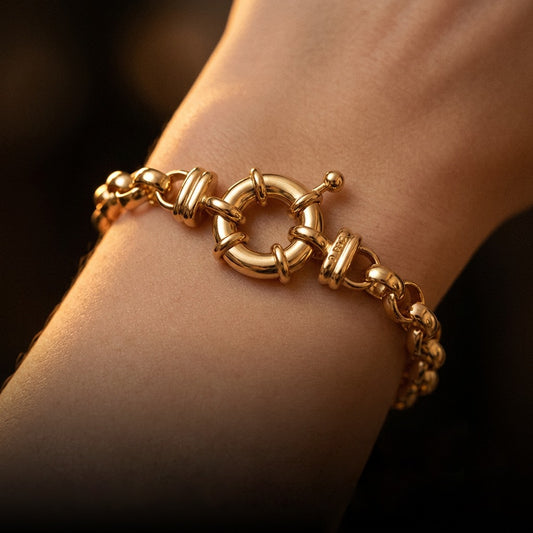 18ct Heavy Yellow Gold Plated 6mm Belcher Chain Bracelet with Bolt Clasp