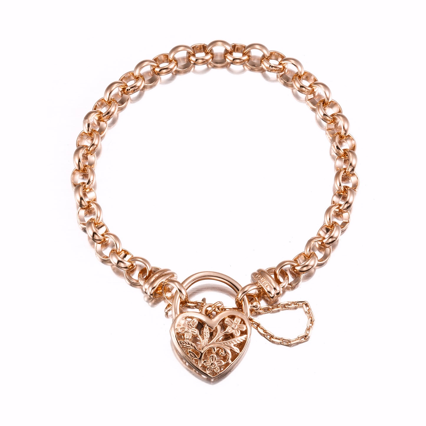 18ct Heavy Rose Gold Plated 6mm Belcher Chain Bracelet with a Filigree Locket- USA Made