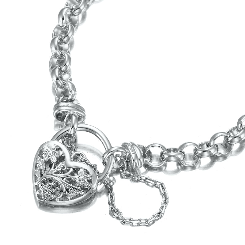 925 Sterling Silver Plated 6mm Belcher Chain Bracelet with a Filigree Locket- USA Made