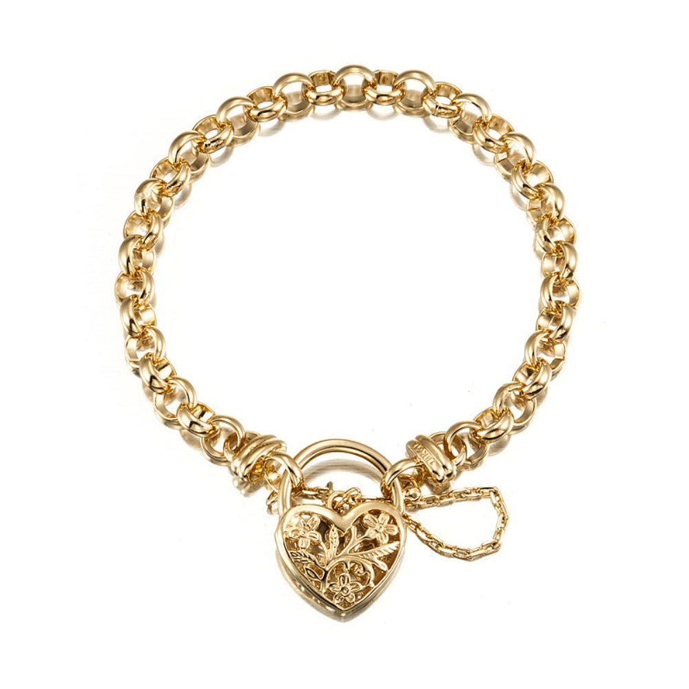 18ct Heavy Yellow Gold Plated 6mm Belcher Chain Bracelet with a Filigree Locket- USA Made