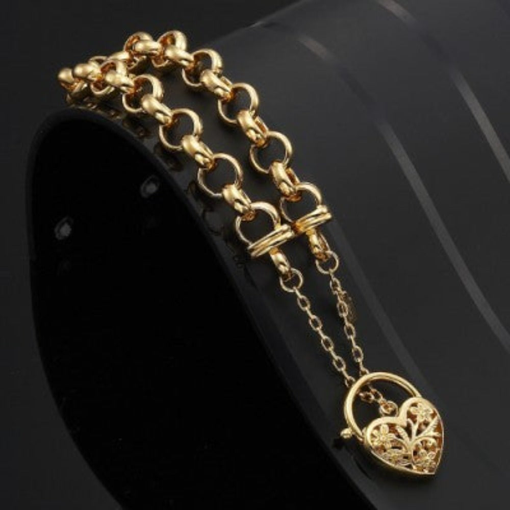 18ct Heavy Yellow Gold Plated 6mm Belcher Chain Bracelet with a Filigree Locket- USA Made