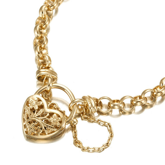 18ct Heavy Yellow Gold Plated 6mm Belcher Chain Bracelet with a Filigree Locket- USA Made