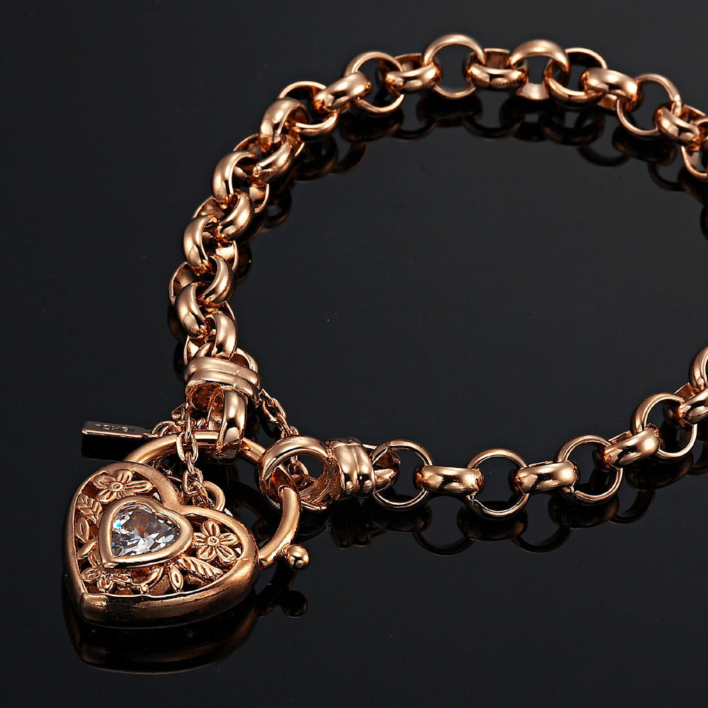 18ct Heavy Rose Gold Plated 6mm Belcher Chain Bracelet with a Filigree Locket - USA Made