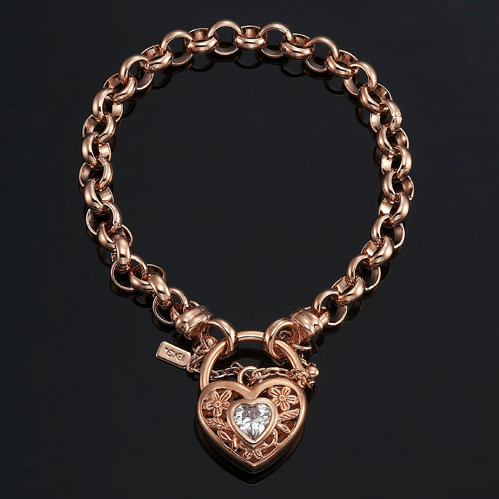 18ct Heavy Rose Gold Plated 6mm Belcher Chain Bracelet with a Filigree Locket - USA Made