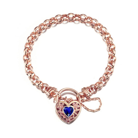 18ct Heavy Rose Gold Plated 6mm Belcher Chain Bracelet with a Dark Blue Filigree Locket - USA Made