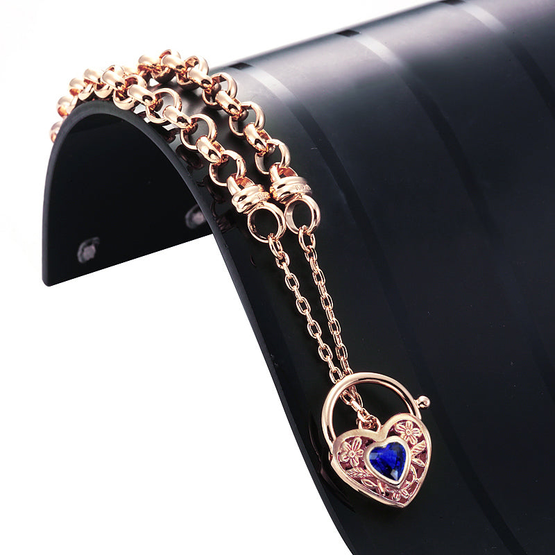 18ct Heavy Rose Gold Plated 6mm Belcher Chain Bracelet with a Dark Blue Filigree Locket - USA Made