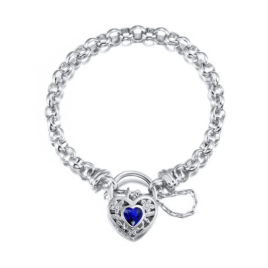 925 Sterling Silver Plated 6mm Belcher Chain Bracelet with a Dark Blue Filigree Locket - USA Made