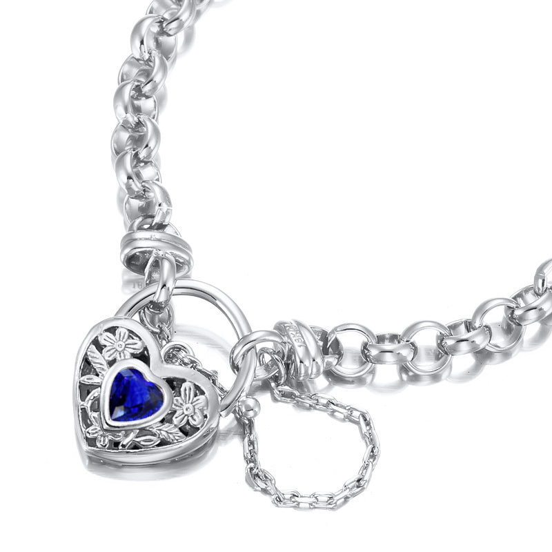 925 Sterling Silver Plated 6mm Belcher Chain Bracelet with a Dark Blue Filigree Locket - USA Made