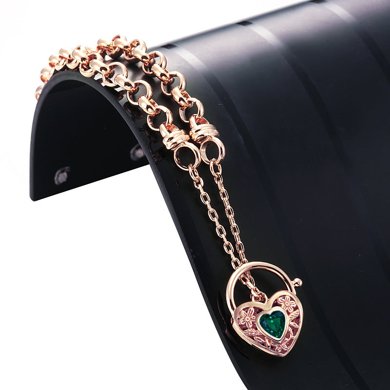 18ct Heavy Rose Gold Plated 6mm Belcher Chain Bracelet with a Green Filigree Locket - USA Made