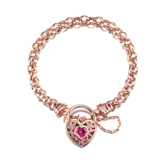 18ct Heavy Rose Gold Plated 6mm Belcher Chain Bracelet with a Pink Filigree Locket - USA Made